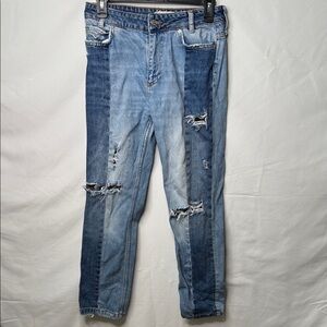 Free People 2 tone distressed front seam high rise skinny jeans sz 26